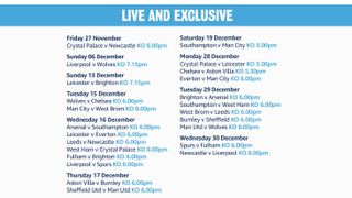 Amazon Premier League live fixtures