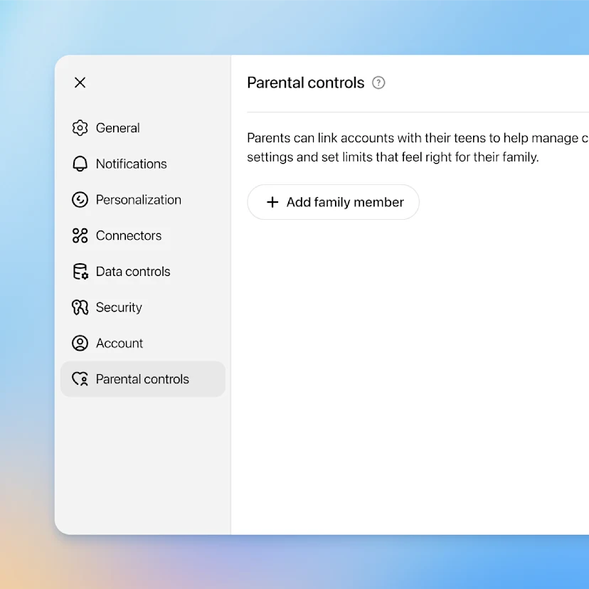 ChatGPT Parental Controls panel