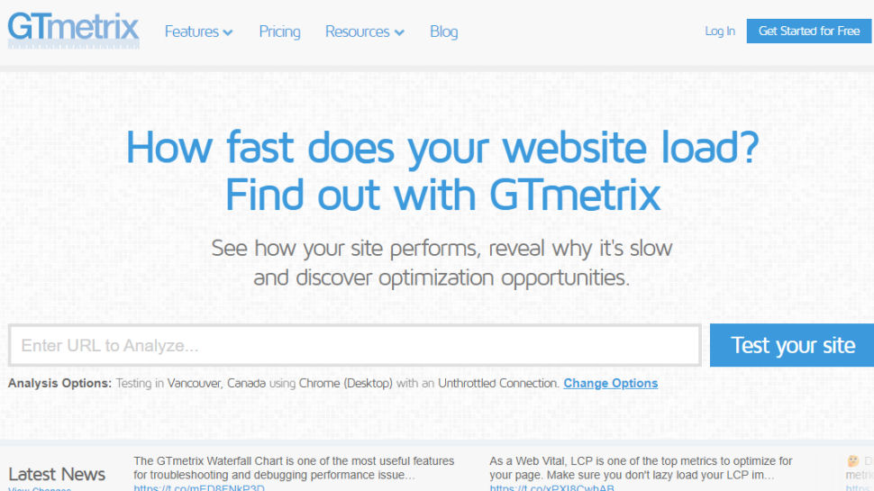 GTmetrix website screenshot