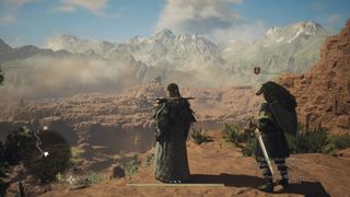 Dragon's Dogma 2 screenshot showing two characters overlooking an expanse 