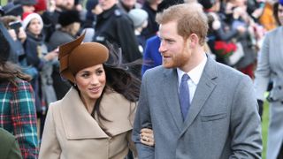 Meghan Markle and Prince Harry attend Christmas Day Church service at Church of St Mary Magdalene on December 25, 2017