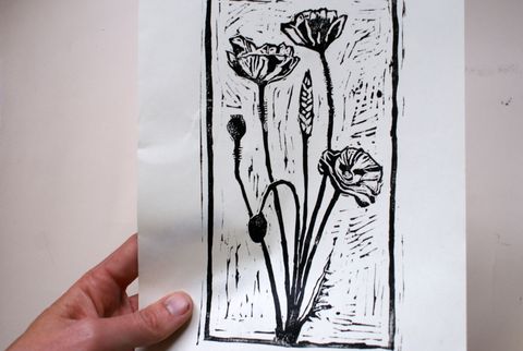 Blooming tile hand printed block print With original Transfer sketch Collectors edition