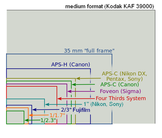 Relative size difference between various standard camera sensor (format) sizes