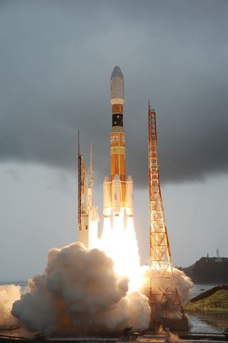 Japan's robotic HTV-3 cargo spaceship launches July 20, 2012 from Tanegashima Space Center in southern Japan.