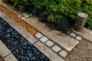 patterned gravel in garden