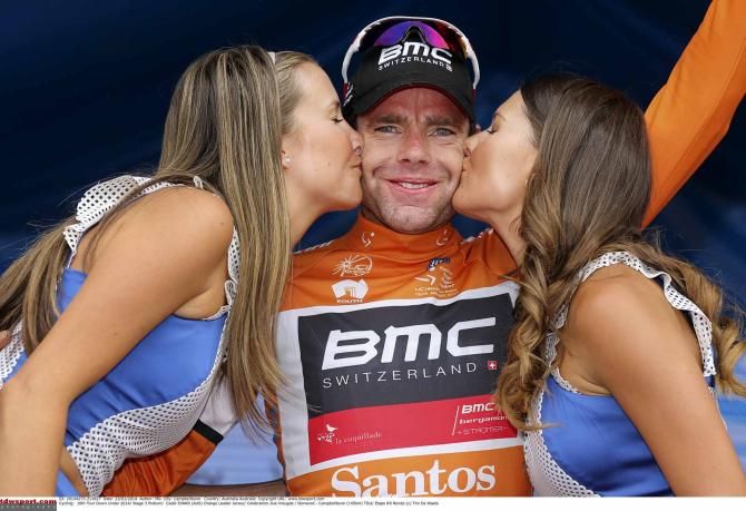 Cadel Evans (BMC) enjoys life in the Tour Down Under's ochre jersey.
