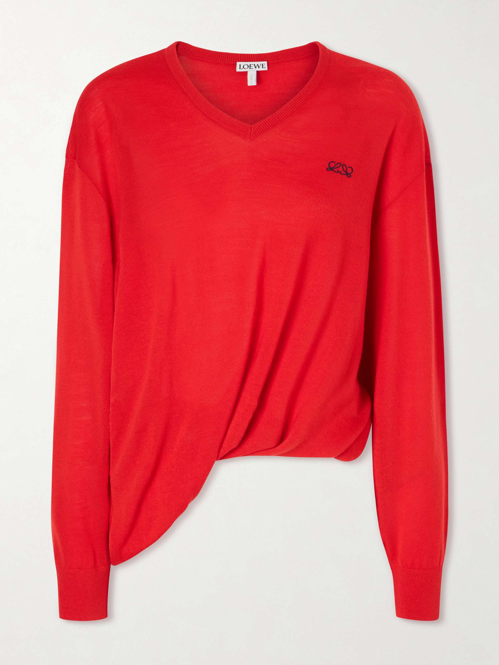 Asymmetrical Draped Embroidered Wool-Blend Sweater