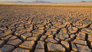 Cracked mud in a drought-ridden landscape symbolizing impact of data center water consumption.