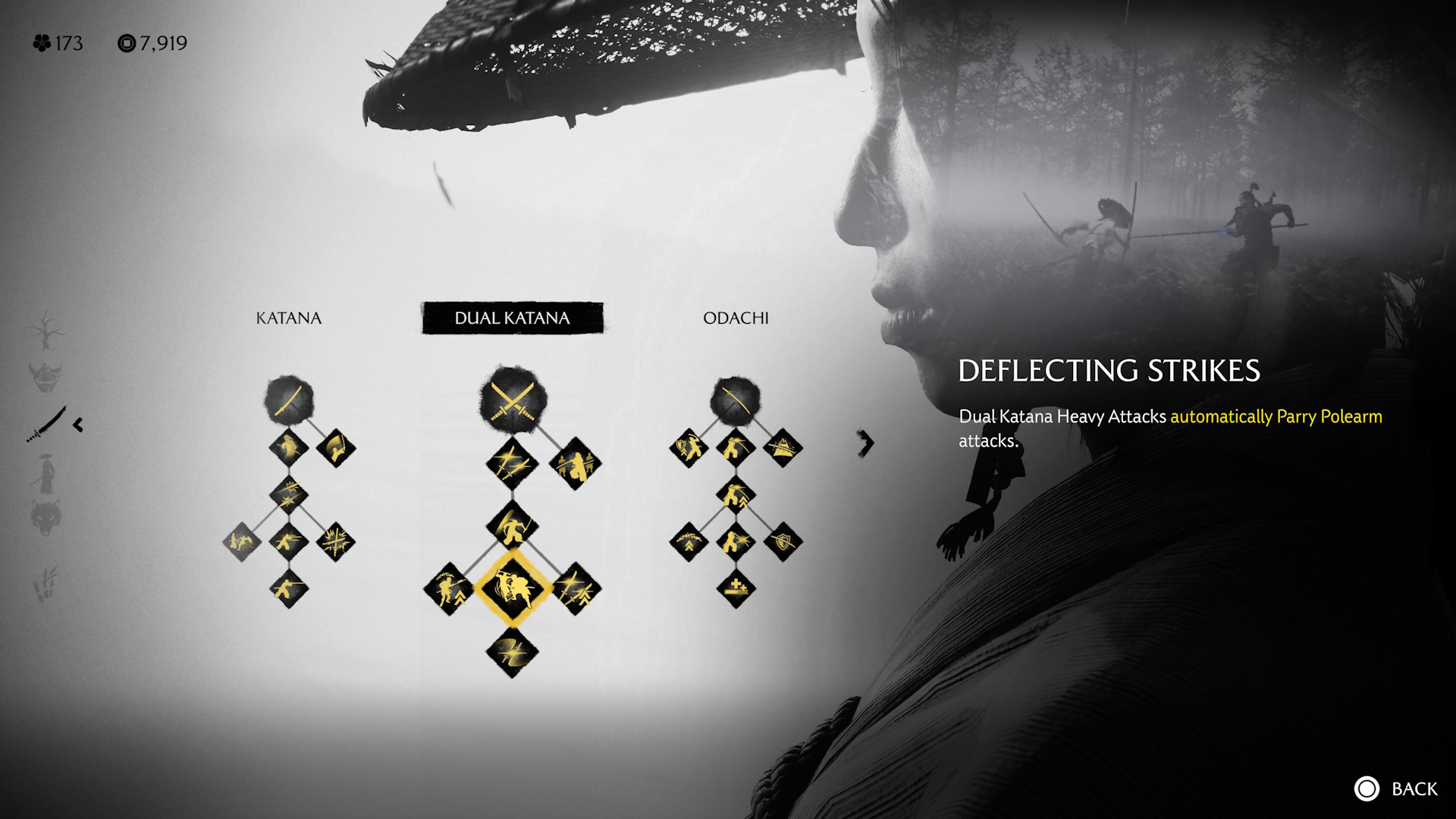 Ghost of Yotei screenshot of Melee skills