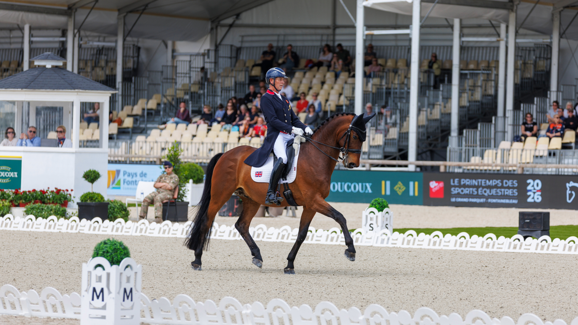 Carl Hester and Fame on their way to helping Britain to second place in the FEI Dressage Nations Cup at Fontainebleau.