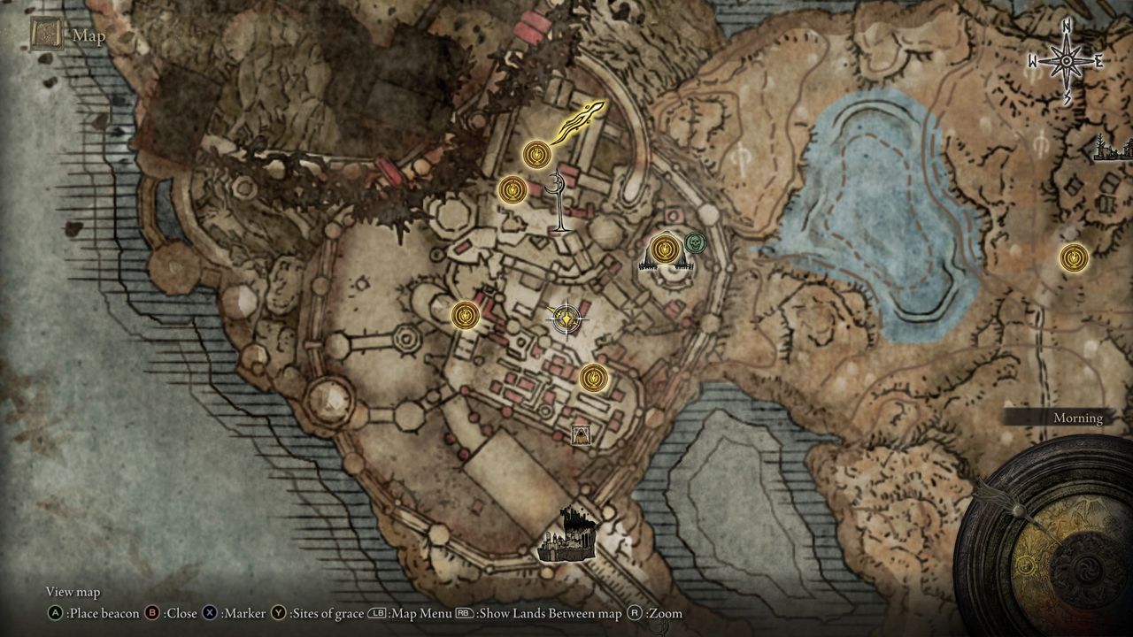 Elden Ring ninja character exploring Belurat Tower Settlement showing location of Well Depths Key and the well to use it in
