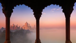 Taj Mahal with mist around in India