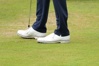 Tiger Woods wearing FootJoy shoes at the 150th Open Championship at St Andrews in 2022