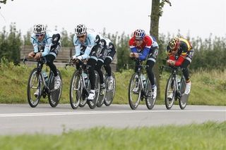 Omega Pharma-Quickstep previews the team time trial world championship course in Limburg, The Netherlands