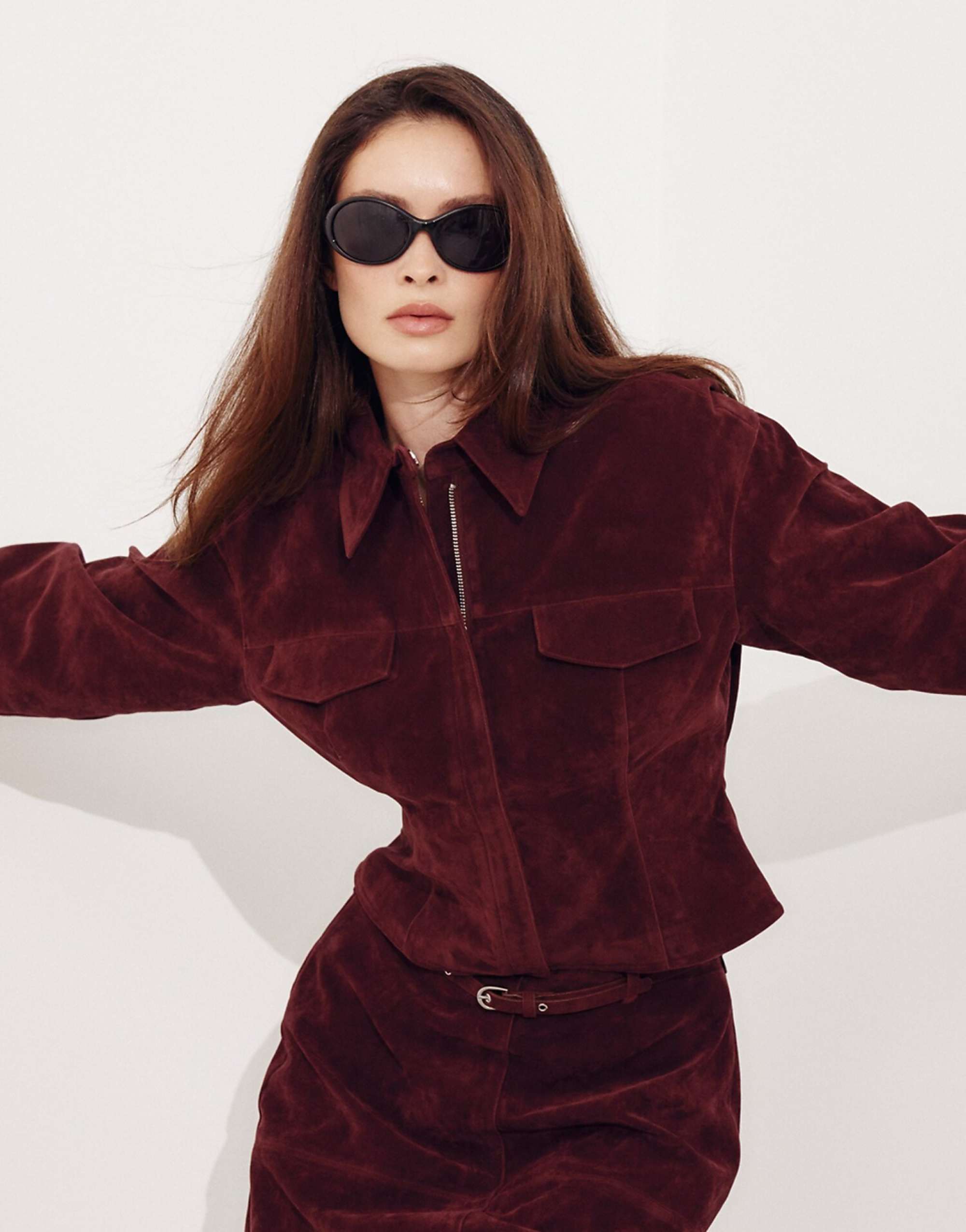 Na-Kd Faux Suede Heavy Shirt in Wine Red