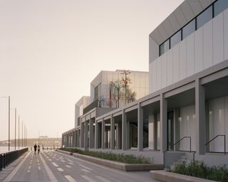 Front of the Jameel Arts Centre, looking onto the water