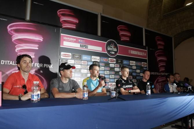 The Giro's GC contenders face the press prior to the start of stage 1.