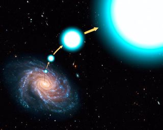 A hypervelocity star, HE 0437-5439, was thrown from the center of the Milky Way and is on a one-way trip out of the galaxy.