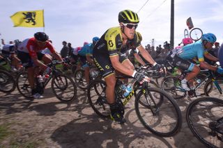 Matteo Trentin on the pave before he crashed out of Paris-Roubaix