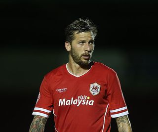 Guido Burgstaller of Cardiff City in action during the Capital One Cup First Round match between Coventry City and Cardiff City at Sixfields Stadium on August 13, 2014 in Northampton, England.