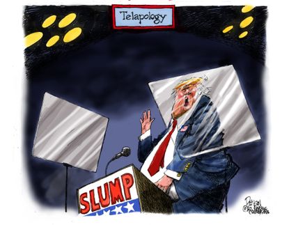 Political cartoon U.S. Donald Trump apology TV election 2016