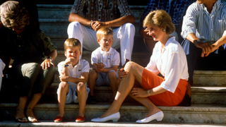 Charles, Prince of Wales, and Diana, Princess of Wales, on holiday in Majorca, Spain, with their sons Prince William and Prince Harry, They are guests of King Juan Carlos of Spain and his wife Queen Sofia, They are staying at their holiday home, the Marivent Palace, which is situated just outside the capital city of Palma, 13th August 1988