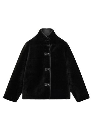 Mozart Faux Leather Trim Faux Shearling Coat