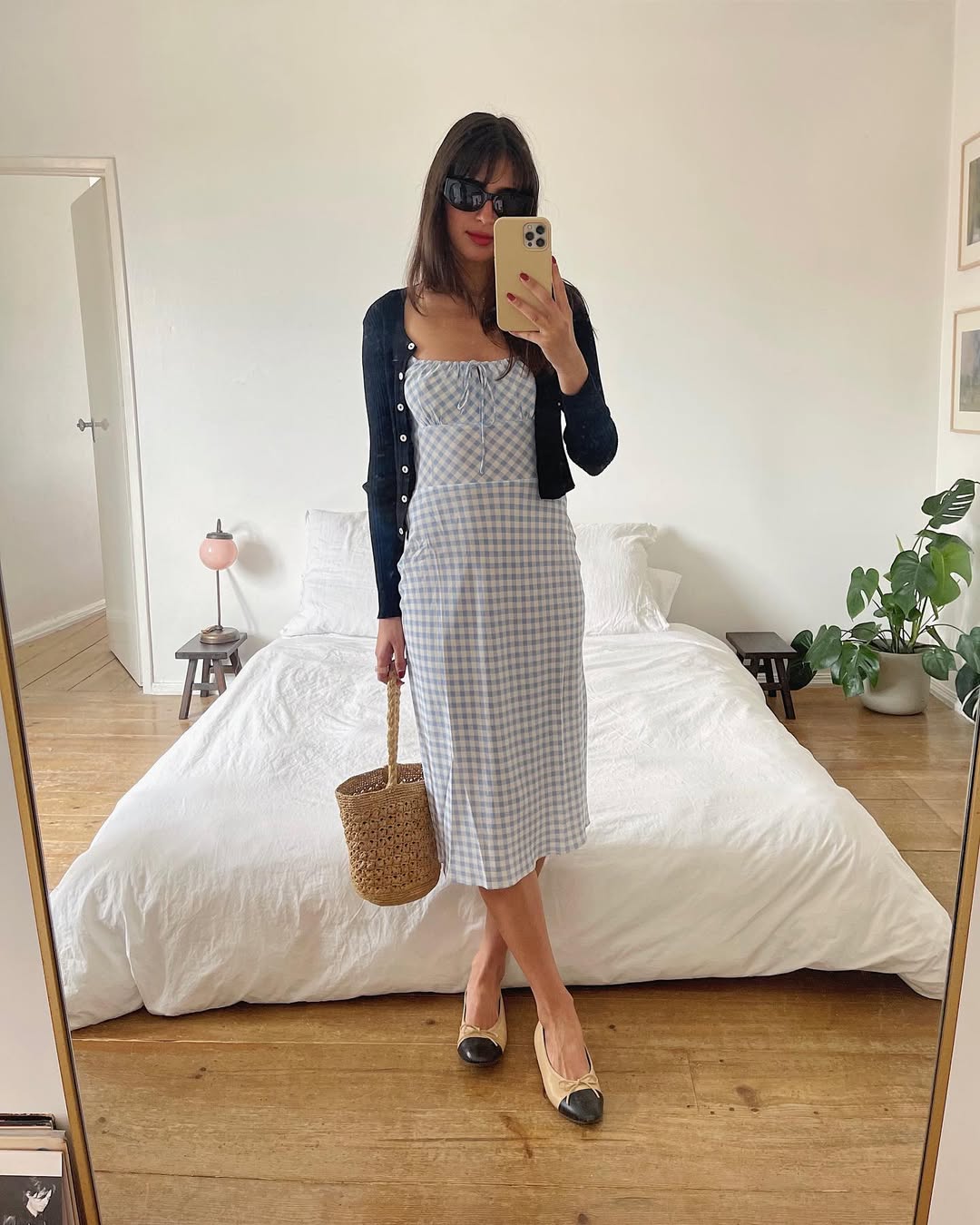 influencer wearing cropped cardigan and dress