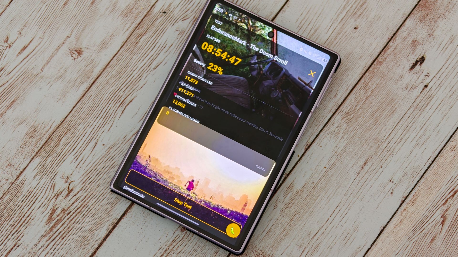 CellMark Doom Scroller battery test running on the Galaxy Z Fold 8