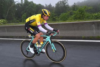 Wout Van Aert rides in the rain during stage 3 at Criterium du Dauphine