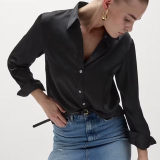 M&S Black Satin Shirt