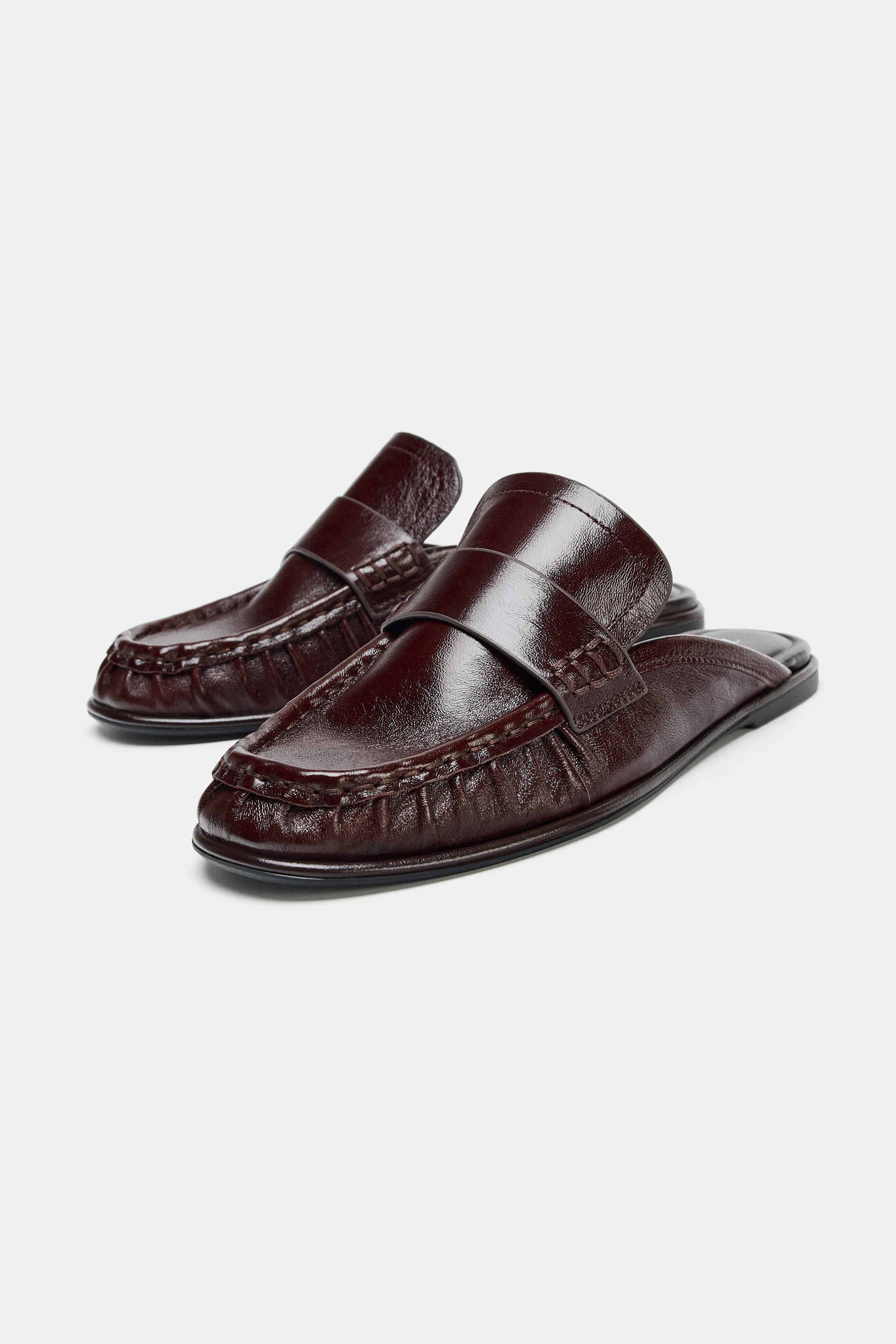 Leather Mule Loafers - Burgundy Red - 2