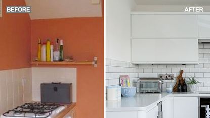 monochrome kitchen makeover before after