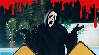 The ghostface from Scary Movie holds up their arms