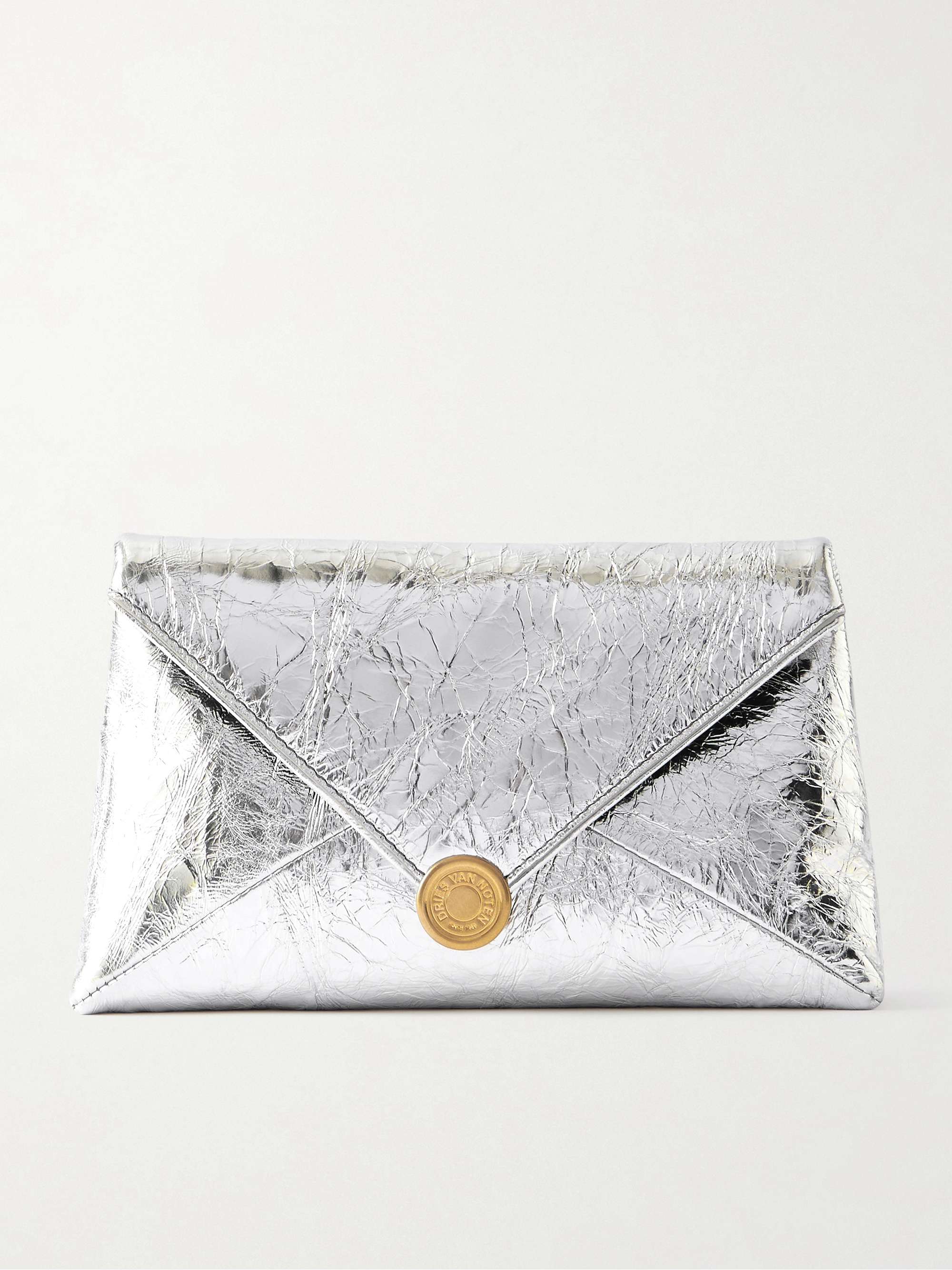 Metallic Crinkled-Leather Clutch