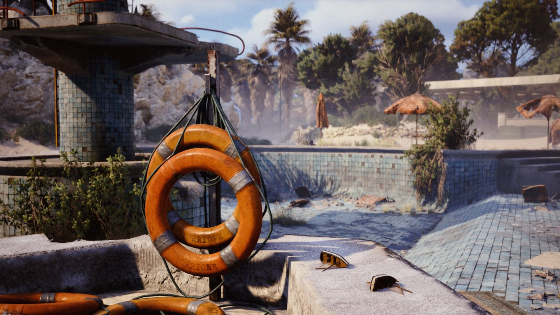 Arc Raiders Riven Tides: A scenic image of the Riven Tides map, showing the pool area.