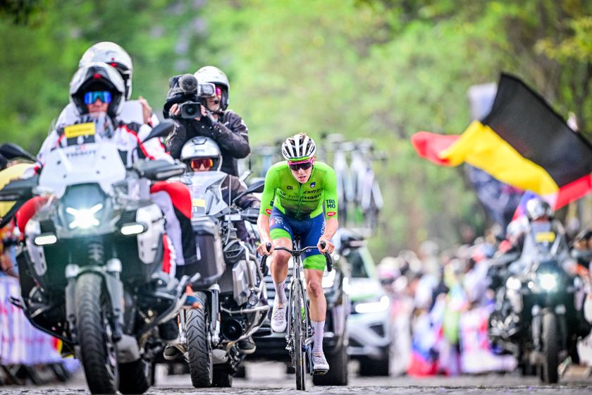 Slovenian Tadej Pogacar pictured in action during the elite men road race (267,5 km) at the cycling road World Championships in Kigali, Rwanda, Sunday 28 September 2025. The 2025 UCI Road World Championships take place from 21 to 28 September in Kigali, Rwanda. BELGA PHOTO DIRK WAEM (Photo by DIRK WAEM / BELGA MAG / Belga via AFP)