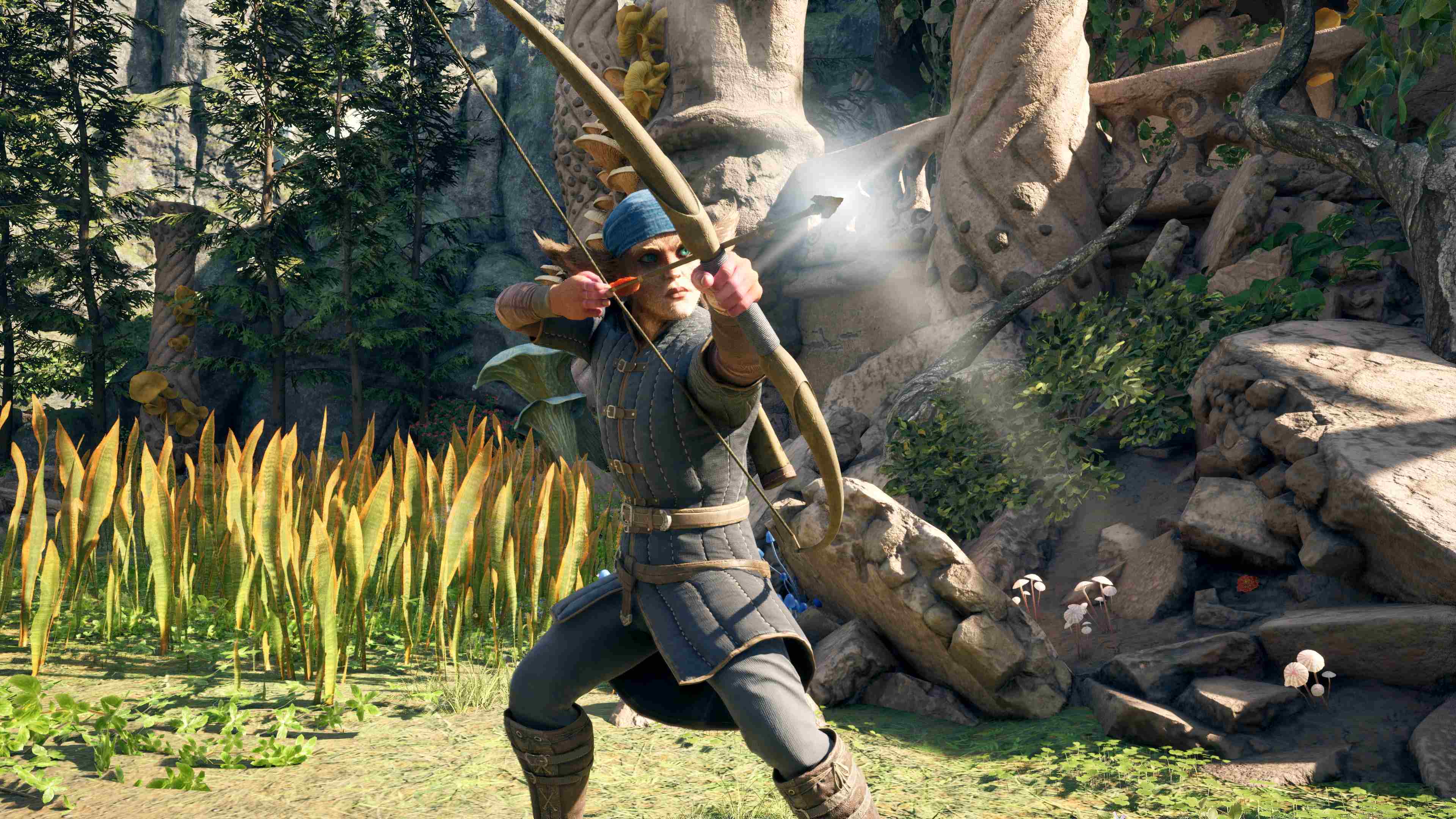 Screenshot of Avowed showing an archer firing an arrow.