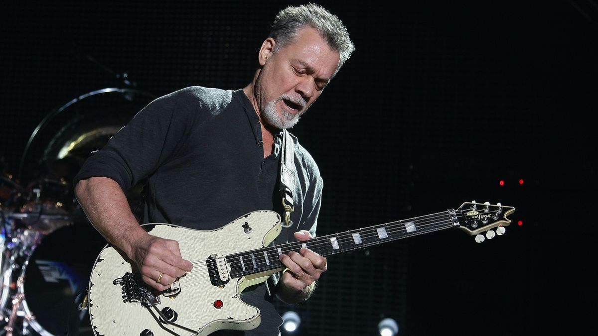 Eddie Van Halen of Van Halen performs at Shoreline Amphitheatre on July 16, 2015 in Mountain View, California. 