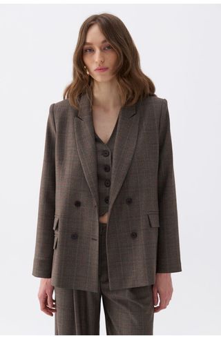 Padded Shoulder Plaid Blazer