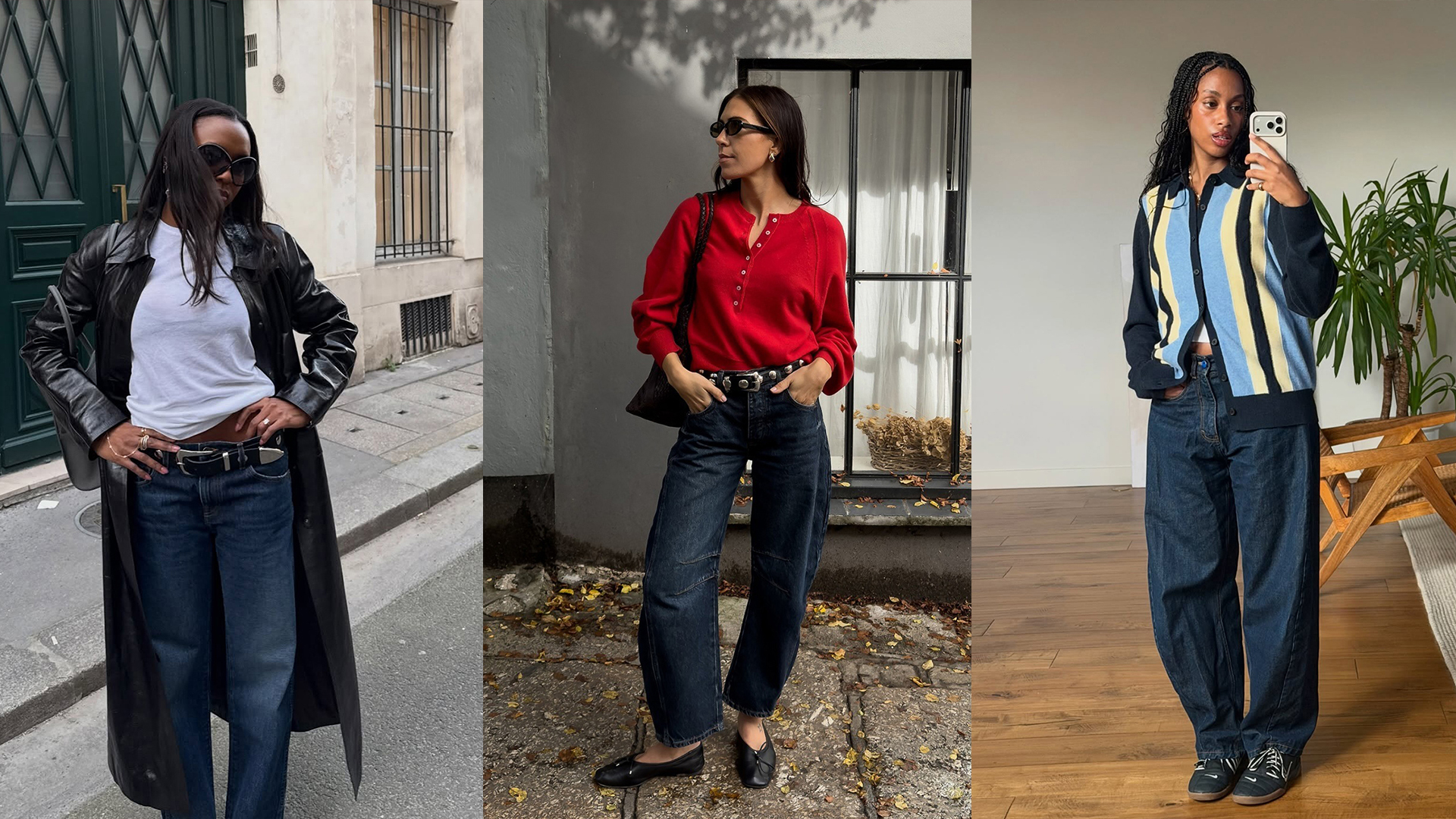 women wearing indigo blue jeans