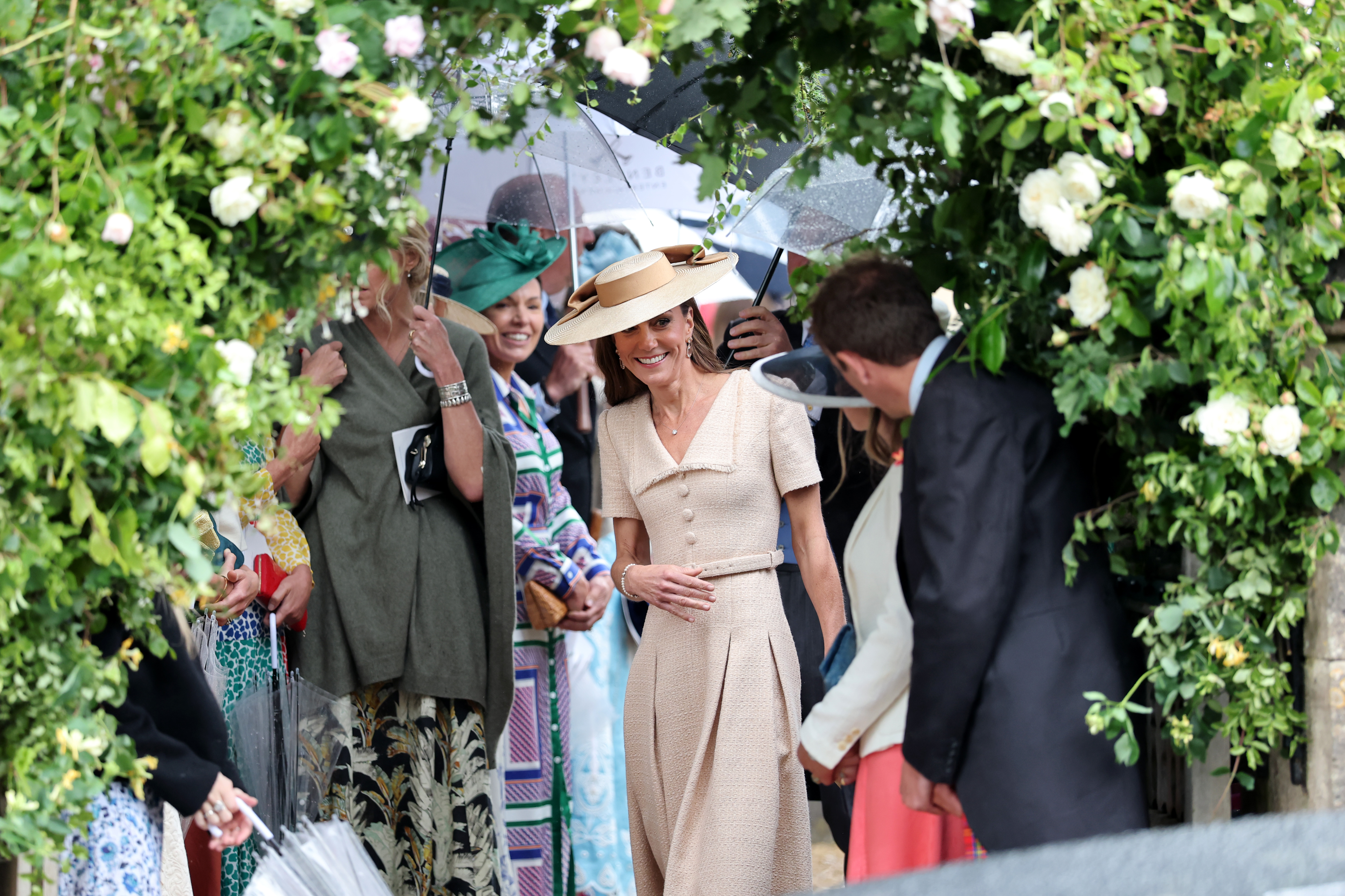 Princess Kate wears a cream boucle dress by Roland Mouret to attend Harriet Sperling's wedding