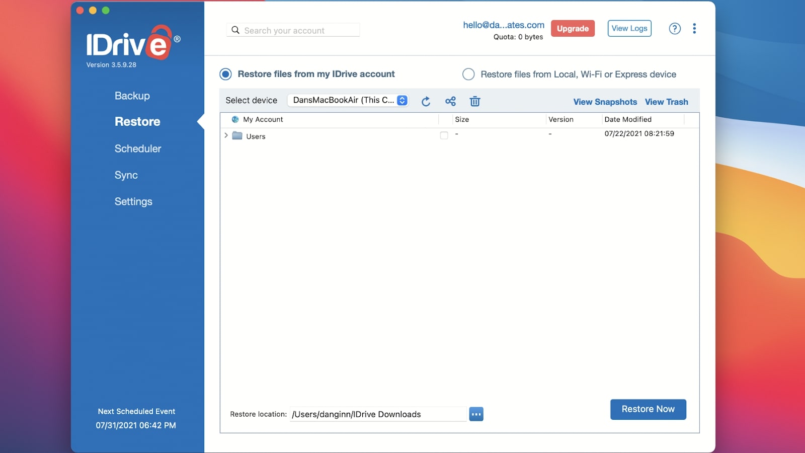 IDrive's user interface