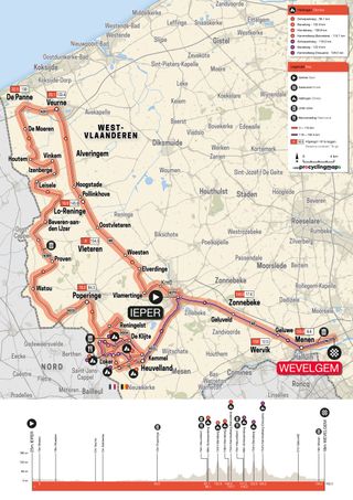 The route for the women's edition of 2023 Gent-Wevelgem