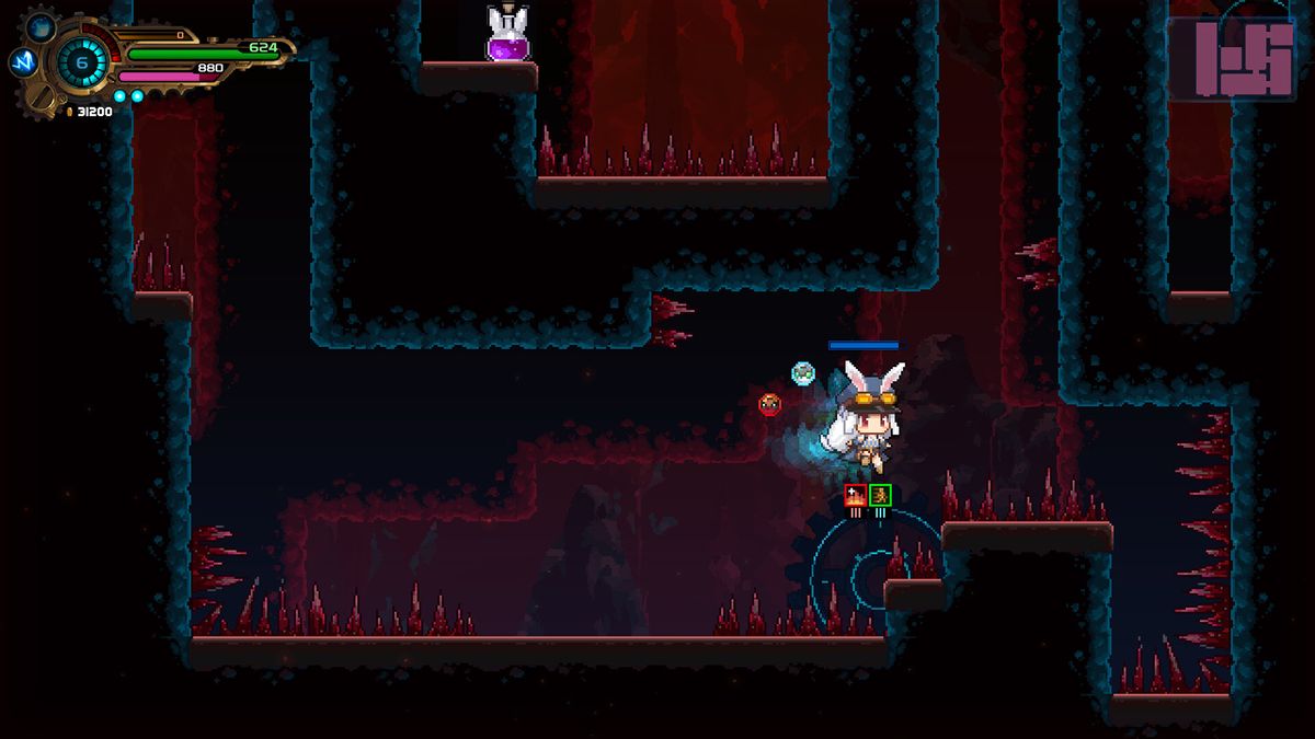 Cute pixel art from bullet hell metroidvania game Tevi