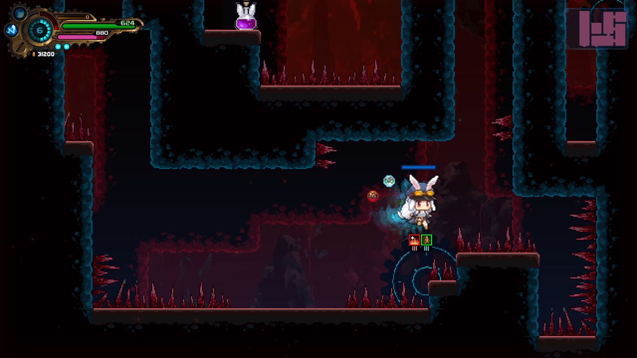 Cute pixel art from bullet hell metroidvania game Tevi
