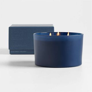 Three wick candle in blue packaging