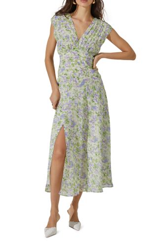 Floral Pleated Bodice Midi Dress