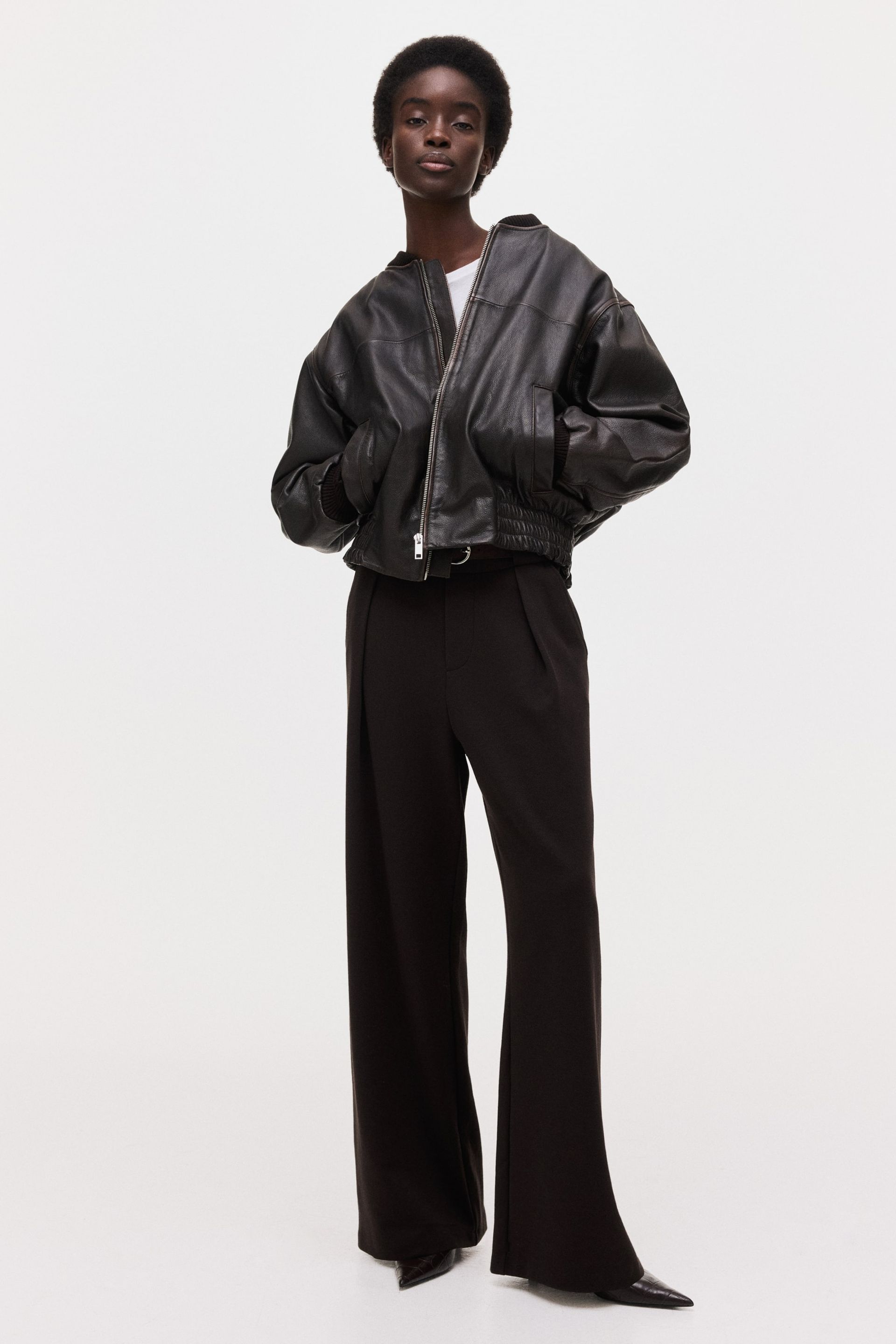 Belted Ponte Pants - Dark Brown