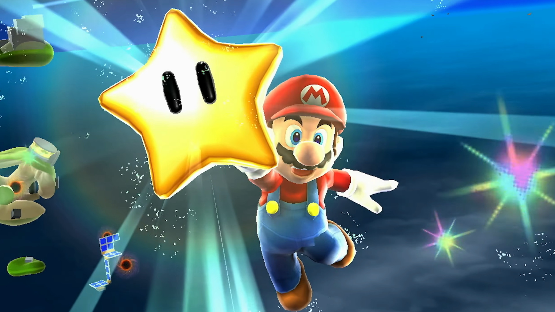 Mario collects a star in Super Mario Galaxy